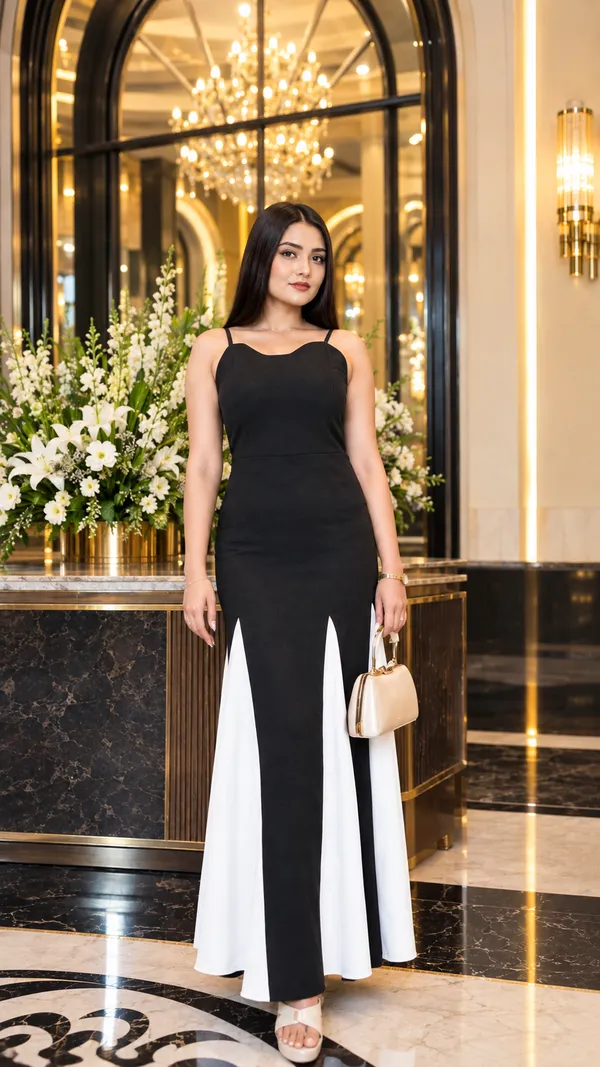 Abito_Women_Fit_and_Flare_Black_White_Maxi