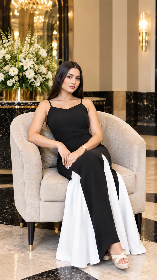 Abito_Women_Fit_and_Flare_Black_White_Maxi