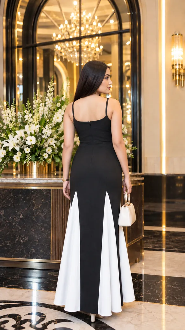 Abito_Women_Fit_and_Flare_Black_White_Maxi