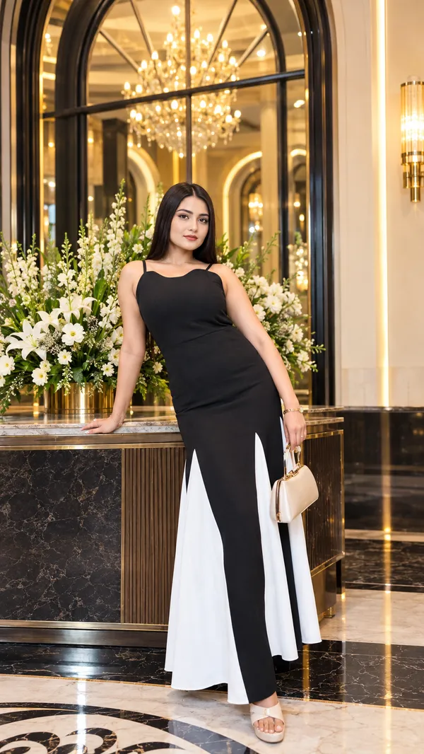 Abito_Women_Fit_and_Flare_Black_White_Maxi