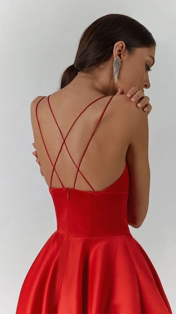 Promfast_Simple_V_Neck_Satin_Burgundy_Tea_Length_Prom_Evening_Dresses