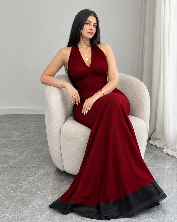 Backless_Mermaid_Long_Dress_with_Mesh_Halter_Neck_In_Red