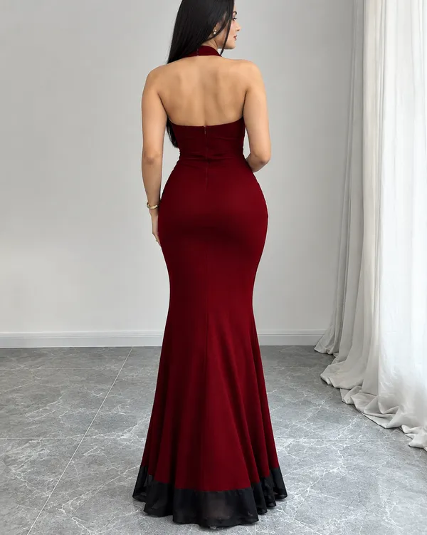 Backless_Mermaid_Long_Dress_with_Mesh_Halter_Neck_In_Red