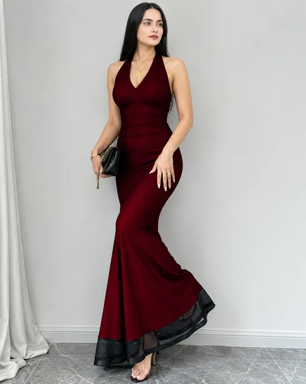 Backless_Mermaid_Long_Dress_with_Mesh_Halter_Neck_In_Red