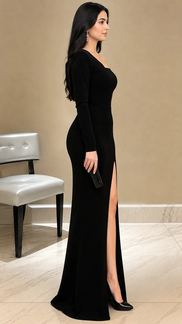 Black_&_Red_One-Shoulder_Slit_Bodycon_Dress_for_Women