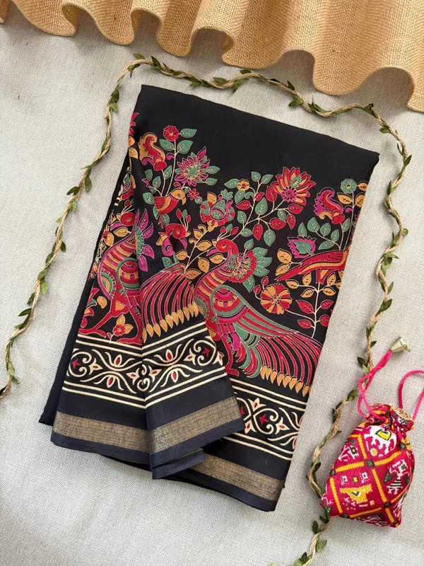 Black_Presenting_New_Printed_With_Blouse_Mul_Mul_Cotton_Saree