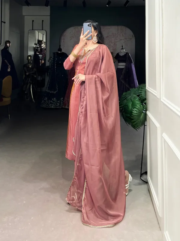 Peach_Viscose_Tissue_Collection_Ethnic_Dress_For_Women