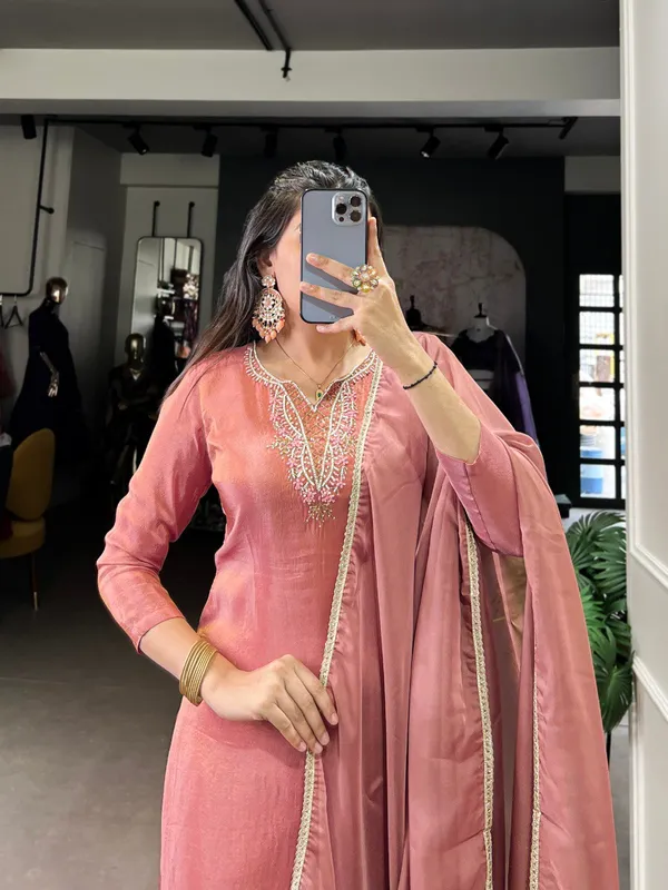 Peach_Viscose_Tissue_Collection_Ethnic_Dress_For_Women