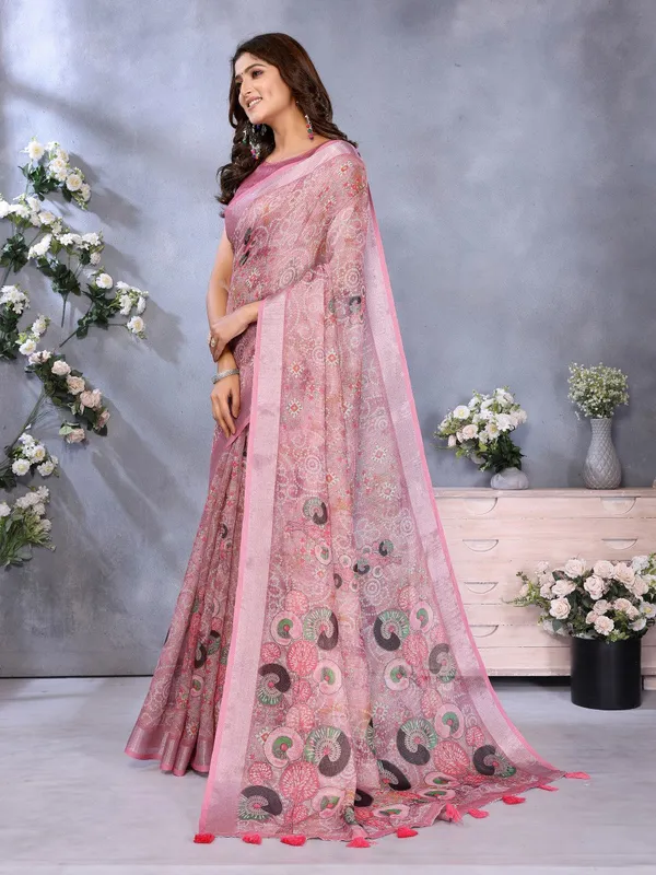 Rose_Pink_Ethnic_Printed_Saree_For_Women