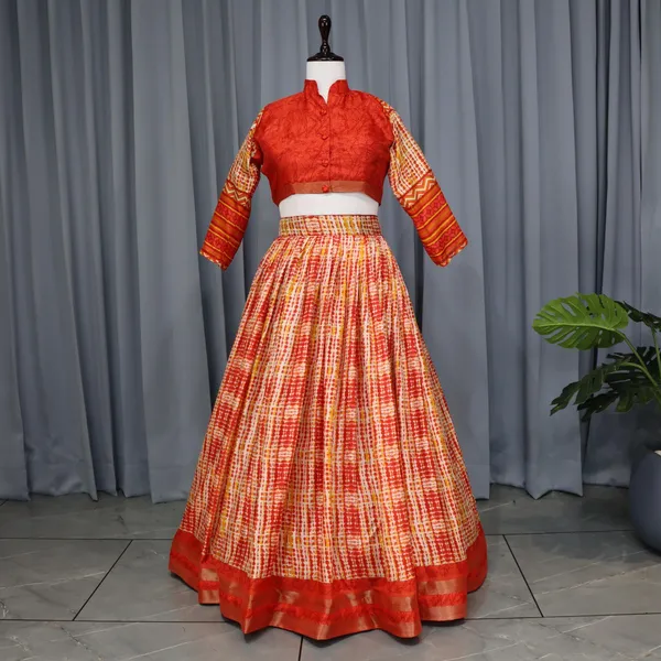 Orange_Printed_Ethnic_Tussar_Silk_Co-Ord_Set_For_Women