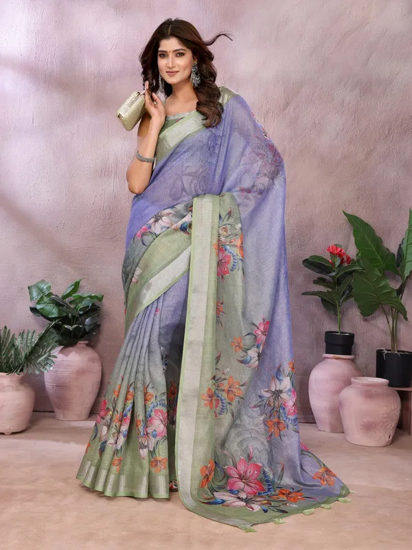 Lavender_Green_Floral_Printed_Saree_For_Women