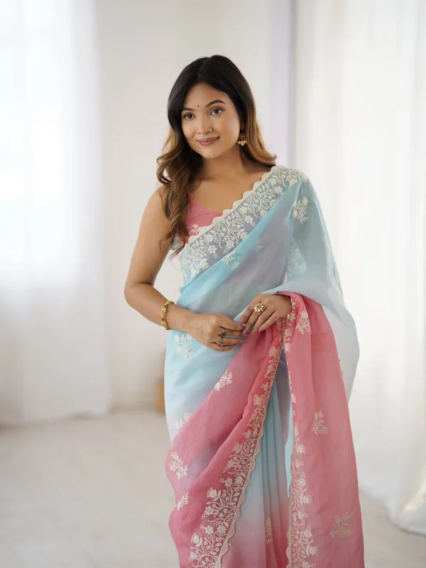 Sky_Blue_&_Peach_Trendy_Crunchy_Pedding_With_Heavy_Cotton_Thread_Embroidery_Work_Saree