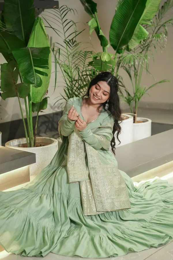 Pista_Pure_Roman_Silk_Chanderi_Fabric_Fully_Flair_Anarkali_With_Dupatta_And_Pant_Ready_To_Wear