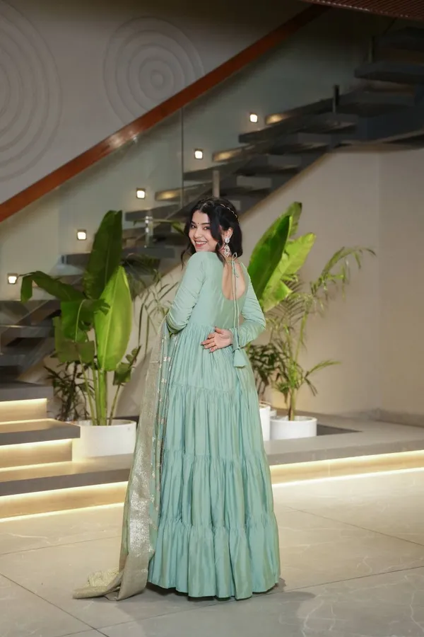 Pista_Pure_Roman_Silk_Chanderi_Fabric_Fully_Flair_Anarkali_With_Dupatta_And_Pant_Ready_To_Wear