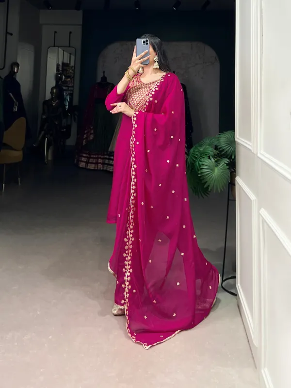 Dark_Pink_Organza_Collection_Ethnic_Dress_For_Women