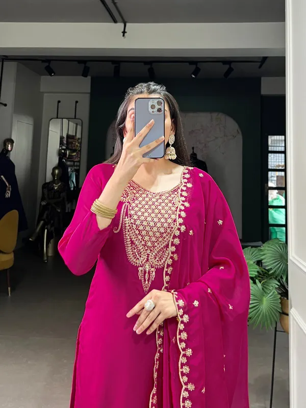 Dark_Pink_Organza_Collection_Ethnic_Dress_For_Women