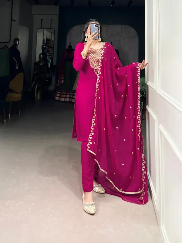 Dark_Pink_Organza_Collection_Ethnic_Dress_For_Women