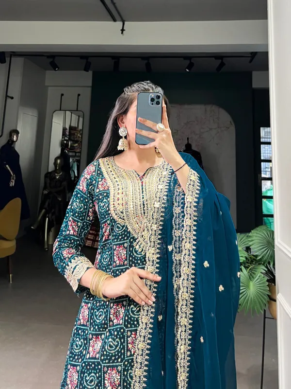 Teal_Blue_Pure_Rayon_Collection_Ethnic_Dress_For_Women