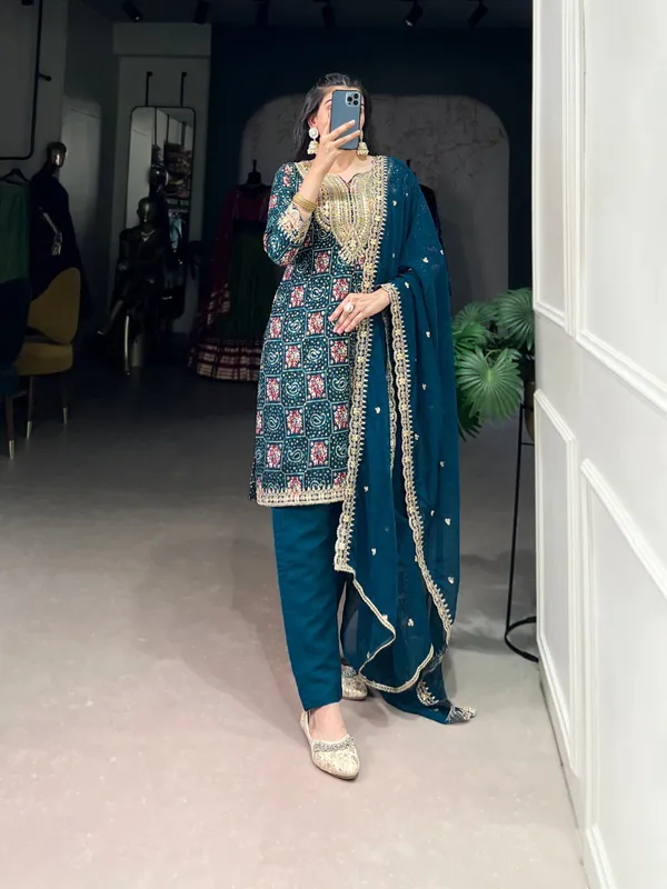 Teal_Blue_Pure_Rayon_Collection_Ethnic_Dress_For_Women