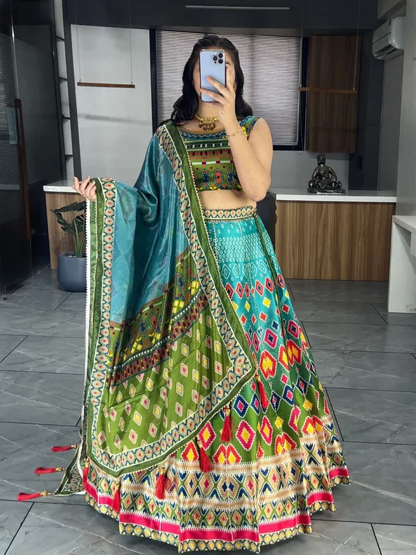 Sky_Blue_&_Green_Wedding_Floral_Lehenga_Collection_For_Women