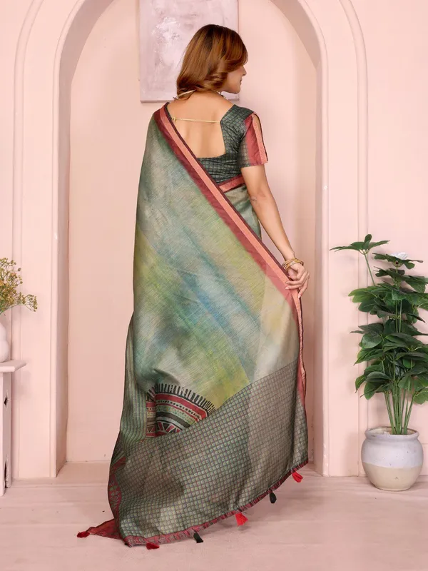 Green_&_Maroon_Chanderi_Saree_For_Women