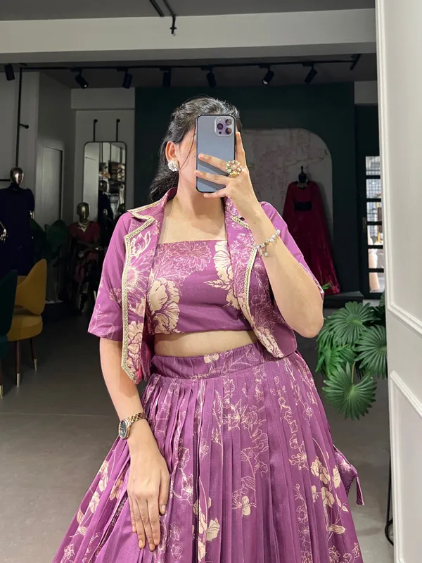 Purple_Tussar_Silk_Floral_Print_Blooming_With_Charm_Wedding_Collection_With_Koti_Lehenga_Choli_For_Women