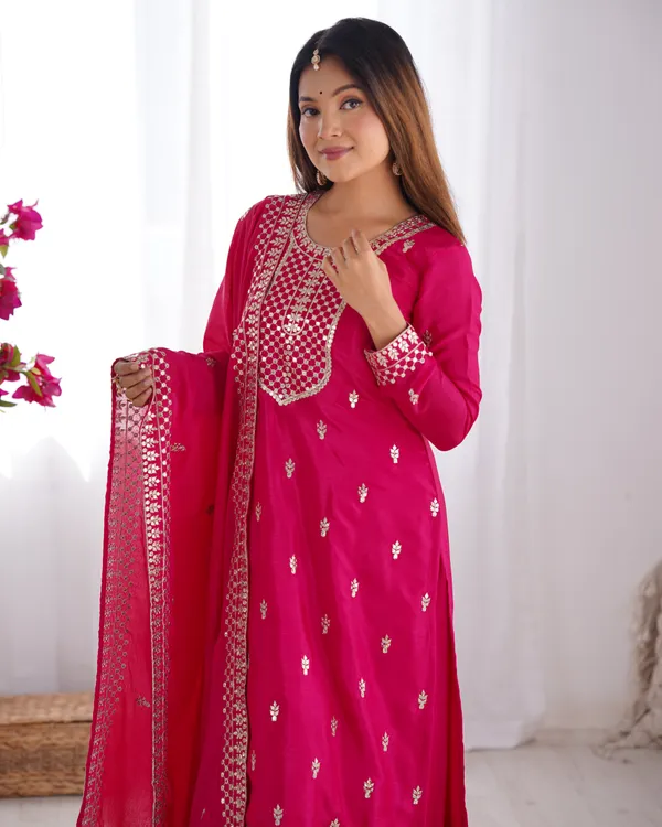 Pink_New_Beautiful_Pure_Chinon_Silk_Fabric_Straight_Fit_Kurta_With_Duppata_Set_And_Trousers_|_READY_TO_WEAR