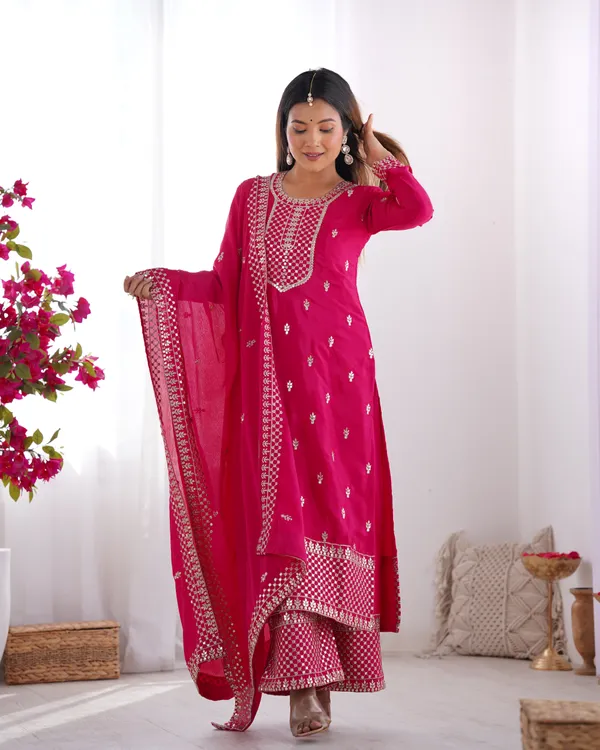 Pink_New_Beautiful_Pure_Chinon_Silk_Fabric_Straight_Fit_Kurta_With_Duppata_Set_And_Trousers_|_READY_TO_WEAR