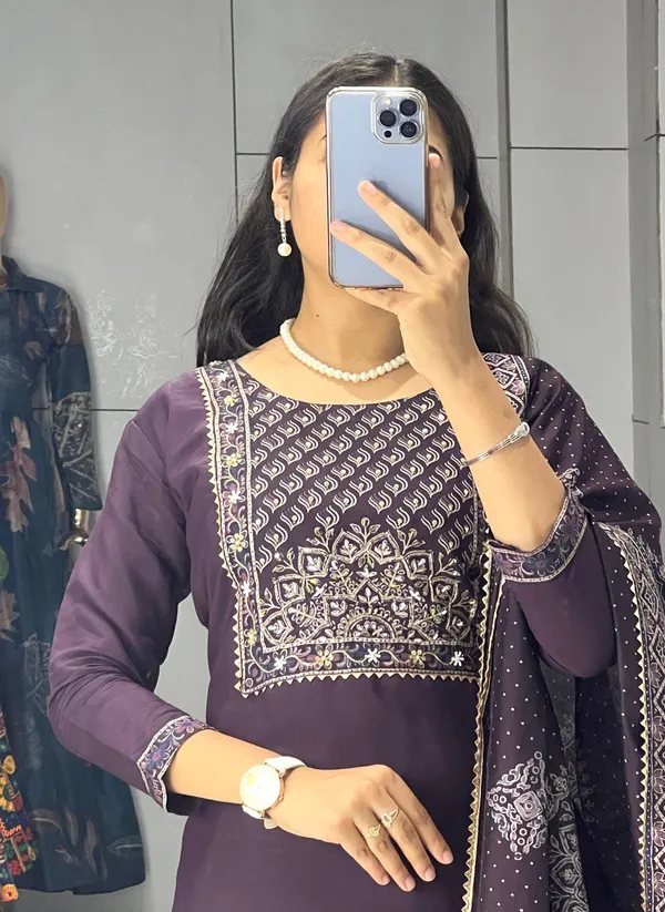Wine_Pure_Modal_Chanderi_Kurti_Pair_With_Foil_Print_And_Handwork_For_Women