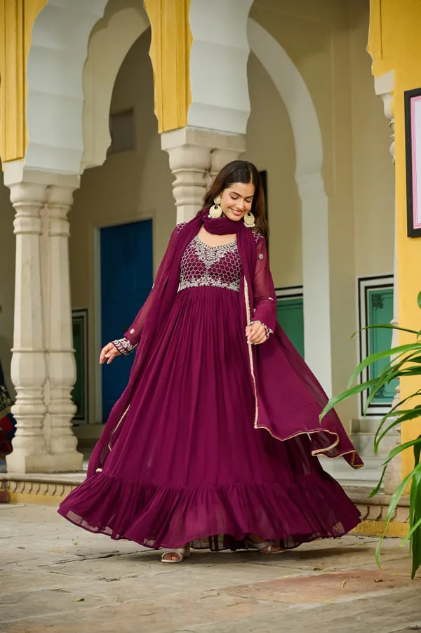 Wine_Premium_Designer_Readymade_Gown-Dupatta_Collections