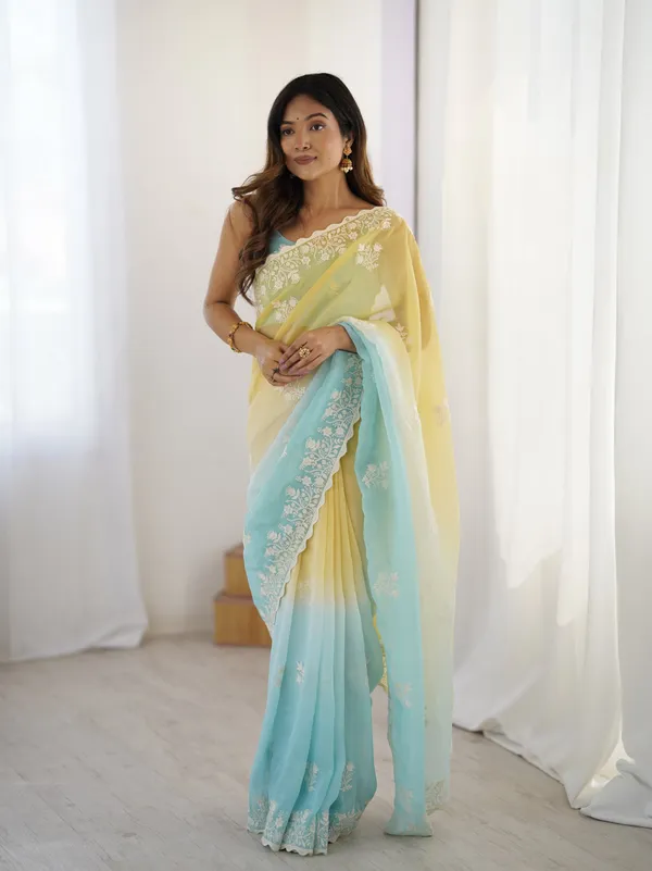 Yellow_&_Sky_Blue_Trendy_Crunchy_Pedding_With_Heavy_Cotton_Thread_Embroidery_Work_Saree