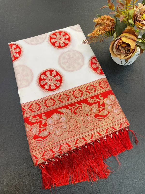 White_&_Red_Soft_Pethani_Silk_Saree_With_Zari_&_Meenakari_Weaving_Saree