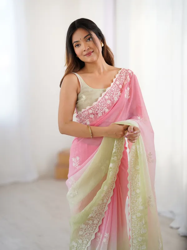 Pink_&_Green_Trendy_Crunchy_Pedding_With_Heavy_Cotton_Thread_Embroidery_Work_Saree