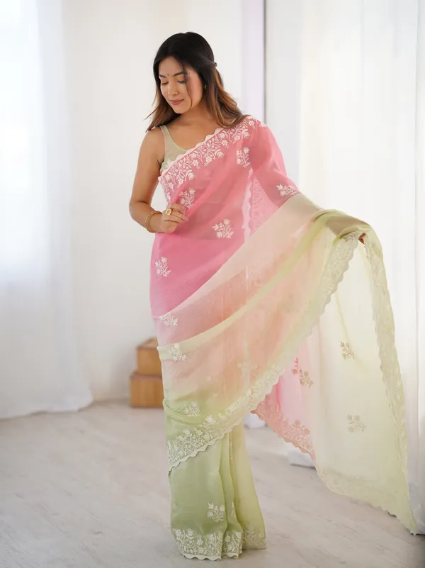 Pink_&_Green_Trendy_Crunchy_Pedding_With_Heavy_Cotton_Thread_Embroidery_Work_Saree