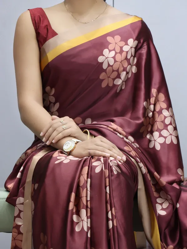Maroon_Elegant_Designs_Heavy_Satin_Sarees_With_Plain_Blouse_For_Women