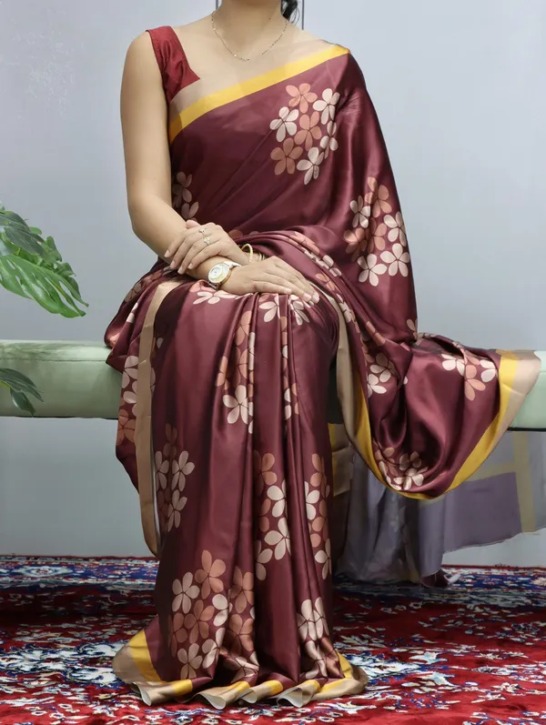 Maroon_Elegant_Designs_Heavy_Satin_Sarees_With_Plain_Blouse_For_Women
