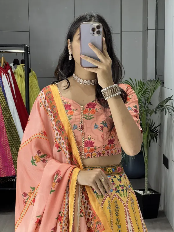 Peach_&_Yellow_Wedding_Floral_Lehenga_Collection_For_Women