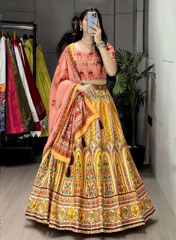 Peach_&_Yellow_Wedding_Floral_Lehenga_Collection_For_Women