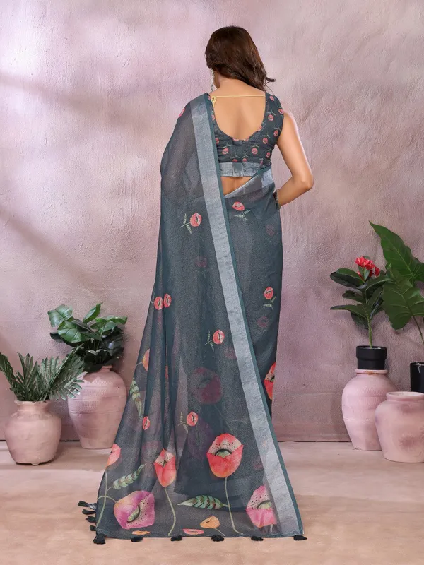 Grey_Floral_Linen_Shimmer_Saree_For_Women