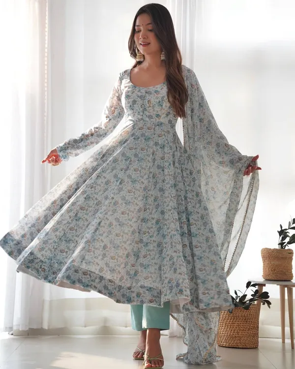 Sky_Blue_Pure_Chiffon_Floral_Print_Fabric_Fully_Flair_Anarkali_With_Dupatta_And_Pant_|_Ready_To_Wear