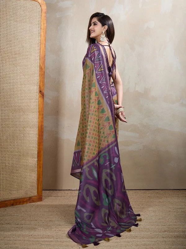 Olive_&_Purple_Ikat_Printed_Chanderi_Saree_For_Women
