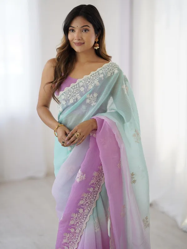 Aqua_&_Lavender_Trendy_Crunchy_Pedding_With_Heavy_Cotton_Thread_Embroidery_Work_Saree
