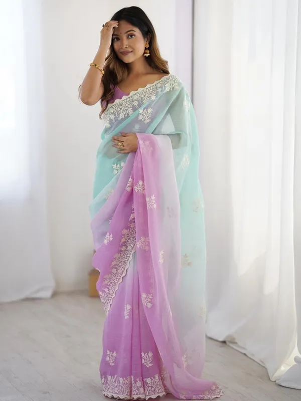 Aqua_&_Lavender_Trendy_Crunchy_Pedding_With_Heavy_Cotton_Thread_Embroidery_Work_Saree