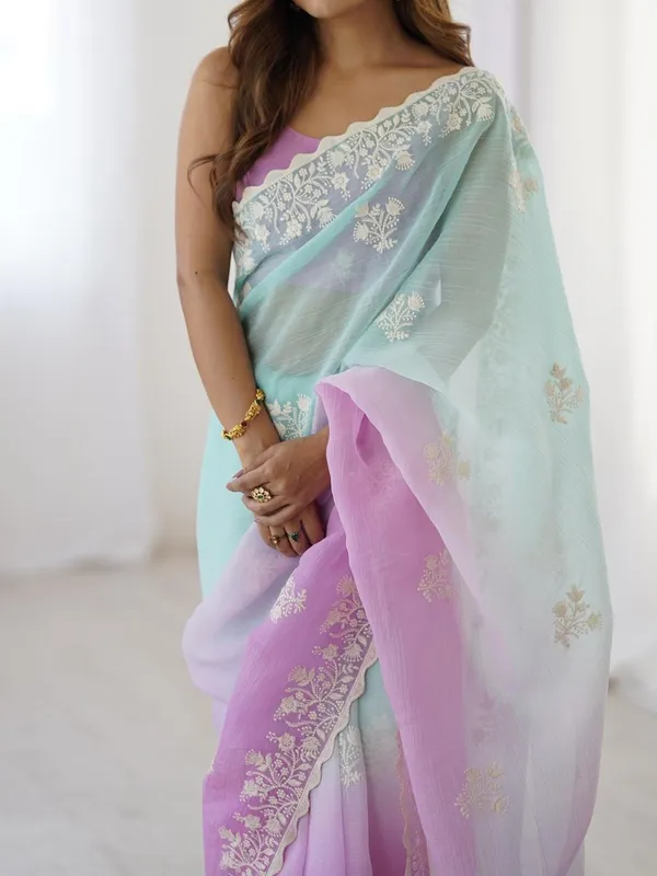 Aqua_&_Lavender_Trendy_Crunchy_Pedding_With_Heavy_Cotton_Thread_Embroidery_Work_Saree