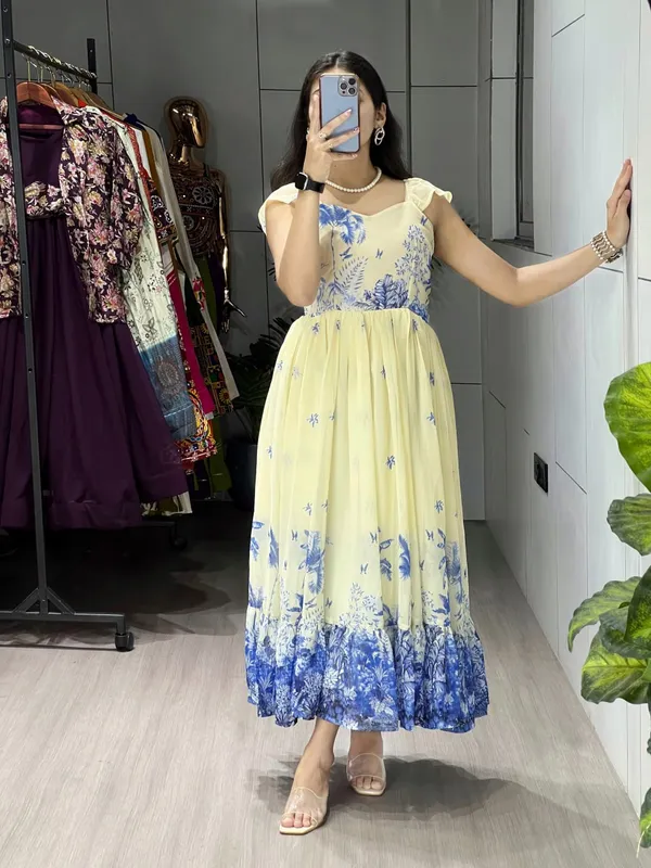 Off_White_And_Royal_Blue_Majestic_Frill_Kurti_Cum_One_Piece_Set