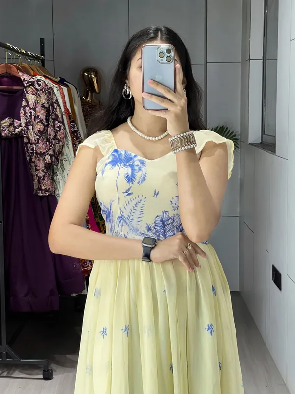Off_White_And_Royal_Blue_Majestic_Frill_Kurti_Cum_One_Piece_Set
