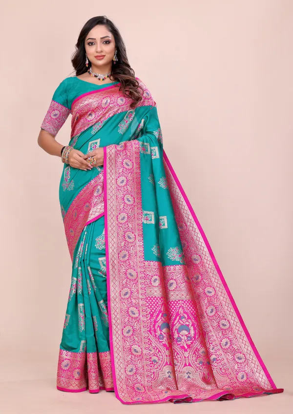 Teal_&_Rani_Pink_Soft_Pethani_Silk_With_Zari_Meenakari_Weaving_Designer_Saree