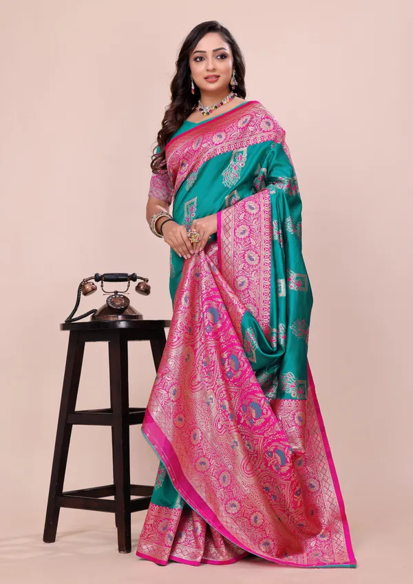 Teal_&_Rani_Pink_Soft_Pethani_Silk_With_Zari_Meenakari_Weaving_Designer_Saree