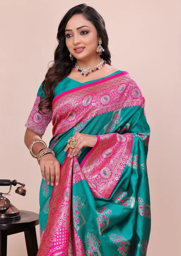 Teal_&_Rani_Pink_Soft_Pethani_Silk_With_Zari_Meenakari_Weaving_Designer_Saree