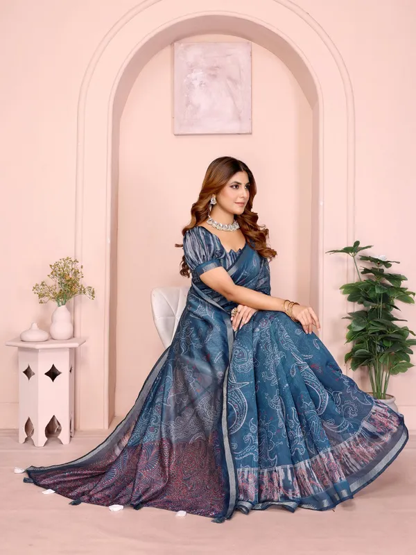 Blue_Printed_Chanderi_Saree_For_Women